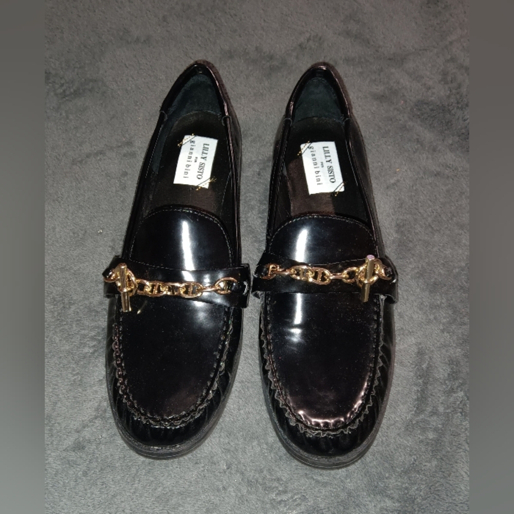 Lilly Sisto by Gianni Bini Black Loafers with Gold Detail